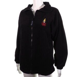 Womens Medium USA Olympics Black Zip-Up Fleece Jacket With Torch & Rings Embroid